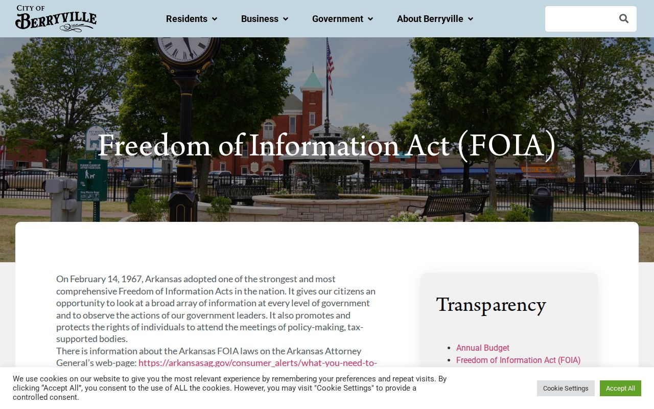 Berryville official FOIA request route and open-case record limitation
