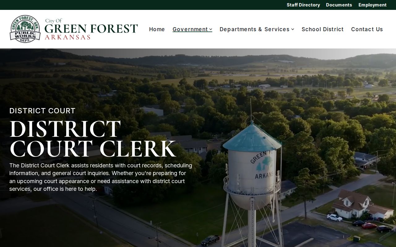 Green Forest official District Court Clerk contact page