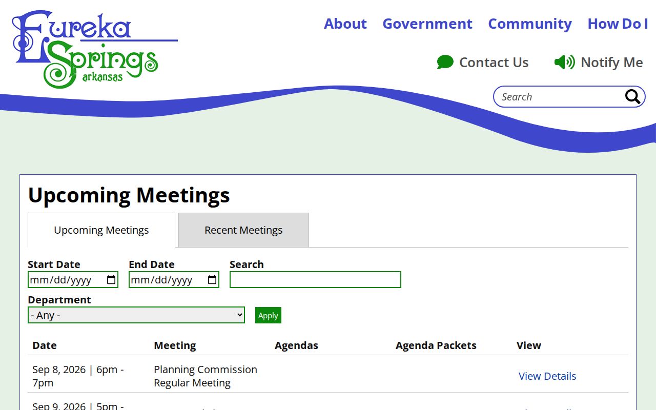 Eureka Springs public district court arraignment and bench trial calendar entries