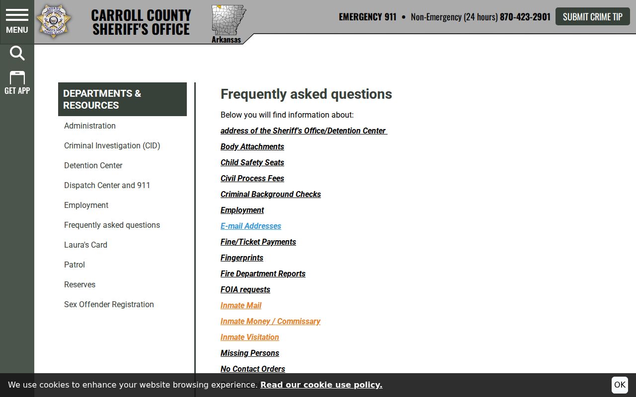 Carroll County Sheriff warrant phone instructions and public record fields